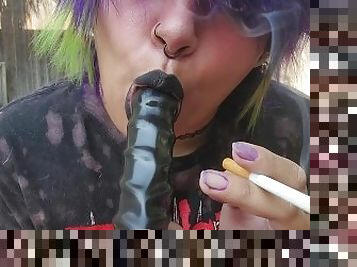 Smoking dildo blowjob and masturbation
