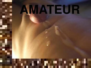 Lots of cum on belly and navel - cumshot