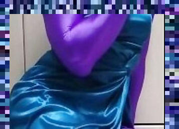 Japanese Zentai Crossdresser wearing Satin Dress