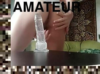 Anal experiments. Sit on a huge anal dildo
