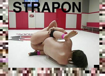 Wrestling dyke strapon fucks her bdsm subs ass in ring