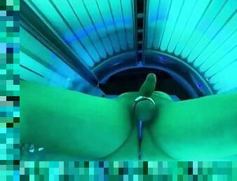 Ruined orgasm while plugged and stretched at local solarium