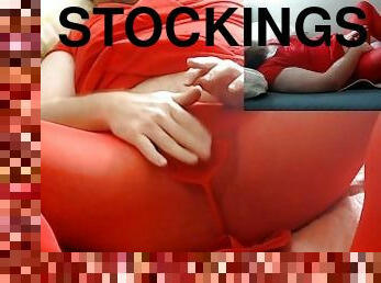 Red stockings turn me on so much this makes me feel so hot and horny want to watch?
