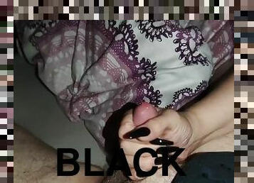 Long Nails Handjob with Black Long Nails Incredible Cumblast *Cum on Black Nails*