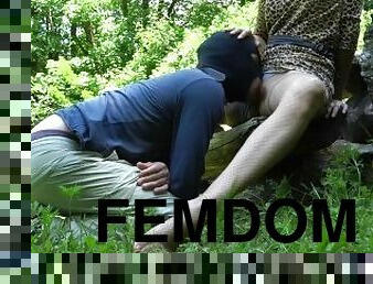 Femdom bdsm in a public park HD