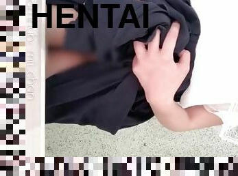 røv, behåret, onani, offentlig, fisse-pussy, japans, toilet, hentai