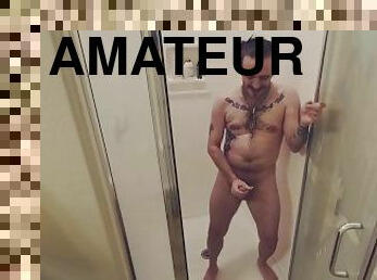 Tattoos and Piercings Alt Goth Daddy Masturbates in Shower Solo