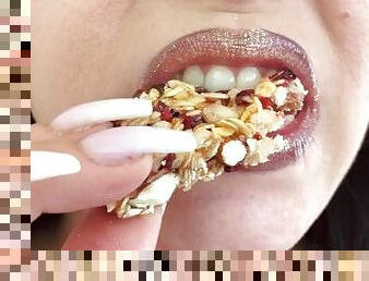 ASMR Sensually Eating a Granola Bar Close Up Sounds by Pretty MILF Jemma Luv Dental Fetish SFW