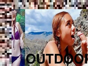 Naughty Outdoors! Waterfall Striptease and Cliffside Sex