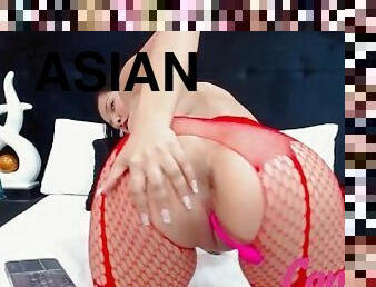 asiatisk, storatuttar, doggy-style, orgasm, fitta-pussy, anal, leksak, strumpor, tuttar, ensam