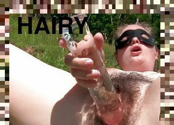 My dirty adult adventures with big glass dildo ? Hairy Pussy ? Amateur MILF outdoors
