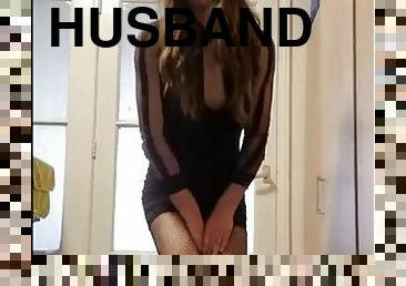 Solo sissy husband posing with dildo 1