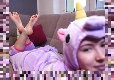 Cosplay BIG teen feet teasing POV (POV foot worship, young feet, unicorn feet, BIG feet, sexy soles)