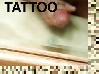 Tattooed white boy solo cum shot