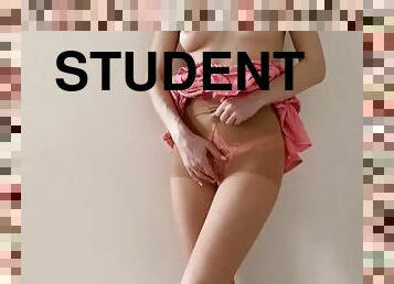 klitoris, strømpebukse, pussy, skolejente, student, babes, skjørtet, truser, høyskole, undertøy