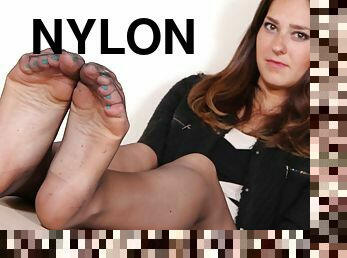 Young and super-hot secretary Miriam gives you the hottest nylon tease ever