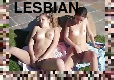 Teen Topanga with Lesbian Friend kissing and Rubbing natural tits and tight pussy Outdoor