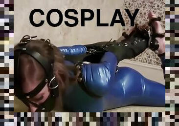 store-pupper, bdsm, latex, bondage, brunette, støvler, spanking, høye-heler