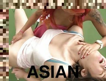 asiatique, gros-nichons, masturbation, en-plein-air, chatte-pussy, lesbienne, naturel, seins, rasé