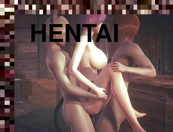 asian, peju, orang-jepun, merangsang-dengan-tangan, creampie, bertiga, dua-kali-ganda, kartoon, hentai, 3d