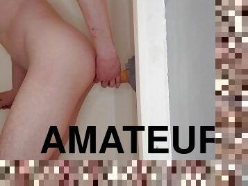 kylpy, masturbaatio, amatööri, anaali, gay, kiimainen, dildo, suihku, soolo, namu