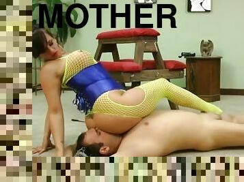 Sadistic Psycho Mistress smother poor slave under her ass in yellow fishnet outfit while sh a