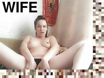 Lonely wife taking care of herself on camera