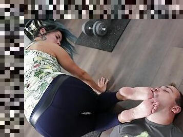 Gym trainer foot smother domination (foot smother, foot humiliation, gym feet, sweaty feet, soles)
