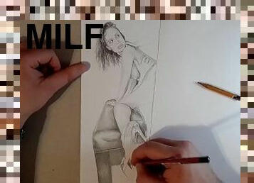 Speed Drawing - Hot MILF in high hells takes two dicks! Anal threesome and DP