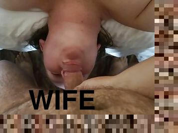 Chubby wife sucks cock and gets throat fucked