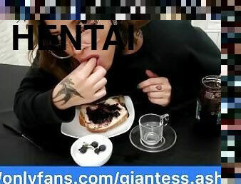 Your giantess Ashley eats tinys and has fun with them: vore, buttcrush, titcrush