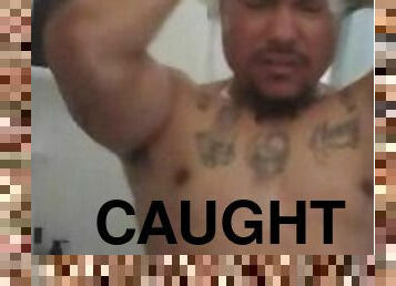 Tattoo hunk caught taking a shower