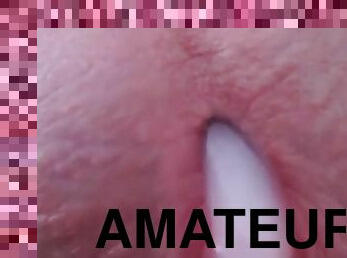 Close up Cum slowly oozing out of my cock