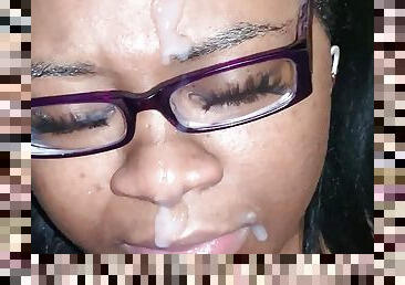 Black BBW Sucks White Cock for Facial Cumshot