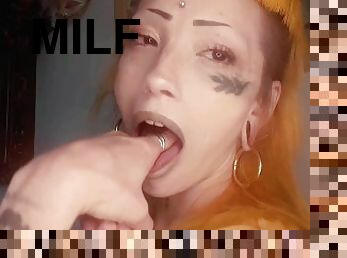 Tattooed girl gets mouth ready Spit and deepthroat