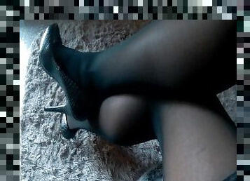With black stockings and high heels!!