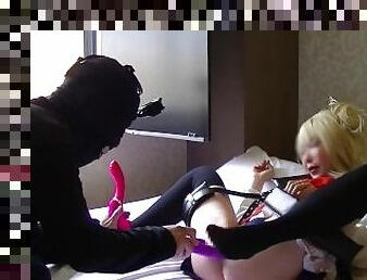 Japanese cosplayers insert toys in anal and pussy