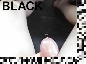 Masturbation with satin silk black dress