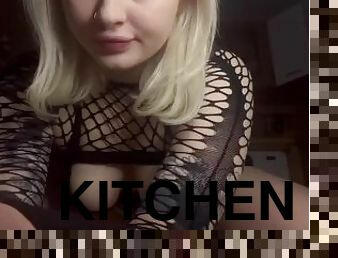 Big breasted beauty cums in the kitchen