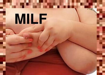 BBW MILF playing with her big DDD milky titties  ABF