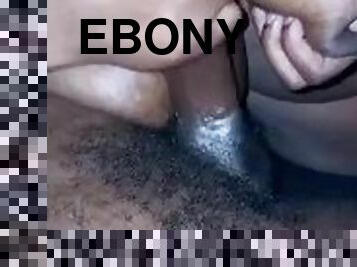 Handjob huge cumshot on ebony big natural tits