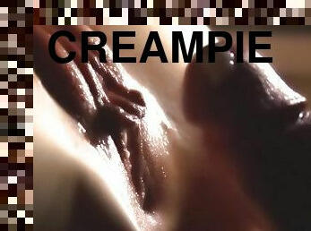 pussy, amatør, cumshot, creampie, cum, nærbilde, våt, penetrering