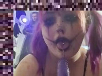 Creepy clown sucks dildo