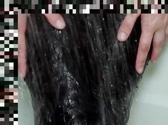 Taking a shower in leather leggings! Water slowmo