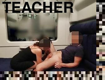 Dick flash I pull out my cock in front of a teacher in public train and and help me cum in mouth 4K