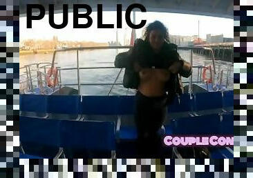 Risky cock sucking on public boat for everyone to see got caught sucking dick in public