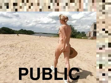 nudist, publik, rysk, amatör, brudar, strand, blond, fetisch, exhibitionist, blottande