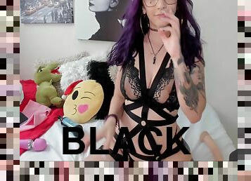 Colombian Otaku Girl With Big Tits And A Tattooed Body Looks Incredible In Her Black Lingerie Set