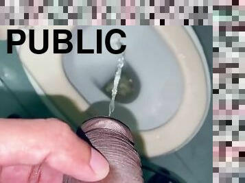 Hot commode uncut dick pissing at the dirty public bathroom