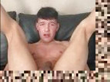 Cute twink fucking his ass with big dildo and jerk of his big cock